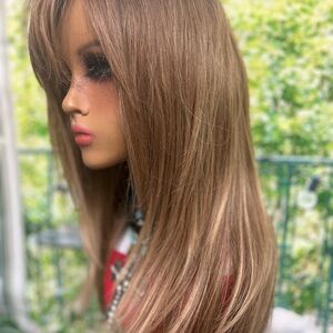 Premium Blend Straight Layered Curtain Bangs Wig